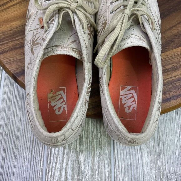 Vans Off the Wall Women’s 11 Tan Gold Palm Tree Sneakers Shoes - Picture 11 of 12
